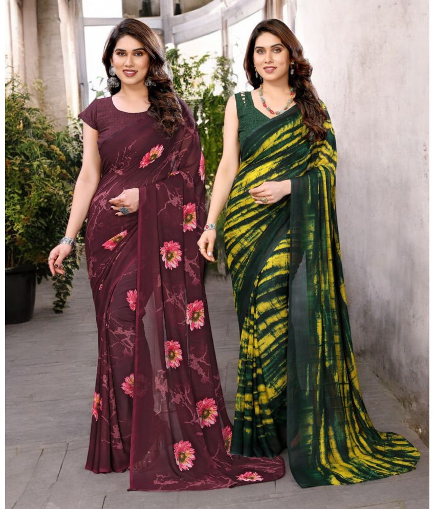     			TTH Georgette Printed Saree With Blouse Piece ( Multicolor , Pack of 2 )