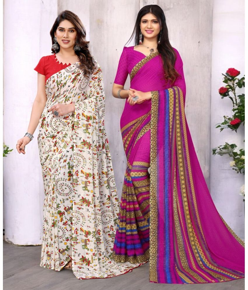     			TTH Georgette Printed Saree With Blouse Piece ( Multicolor , Pack of 2 )