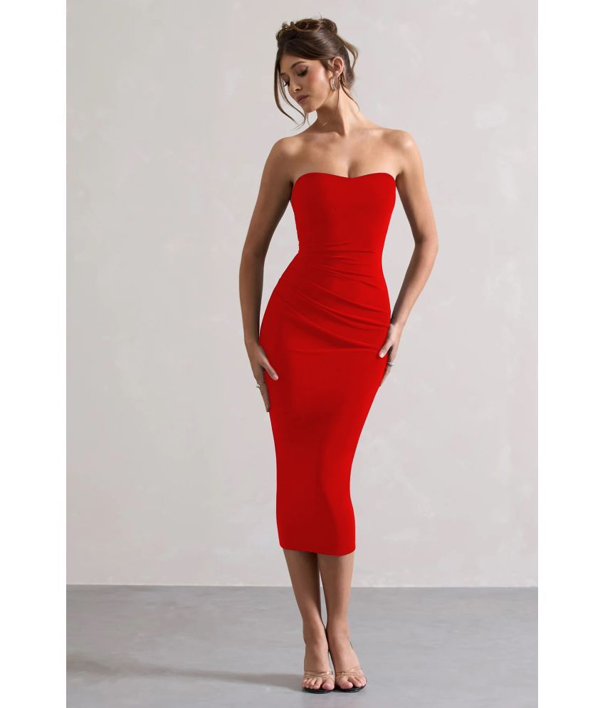     			Traquila Lycra Solid Midi Women's Bodycon Dress - Red ( Pack of 1 )