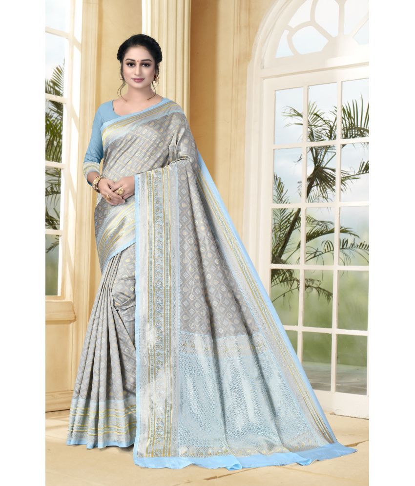     			VEDANT VASTRAM Art Silk Woven Saree With Blouse Piece ( Grey , Pack of 1 )