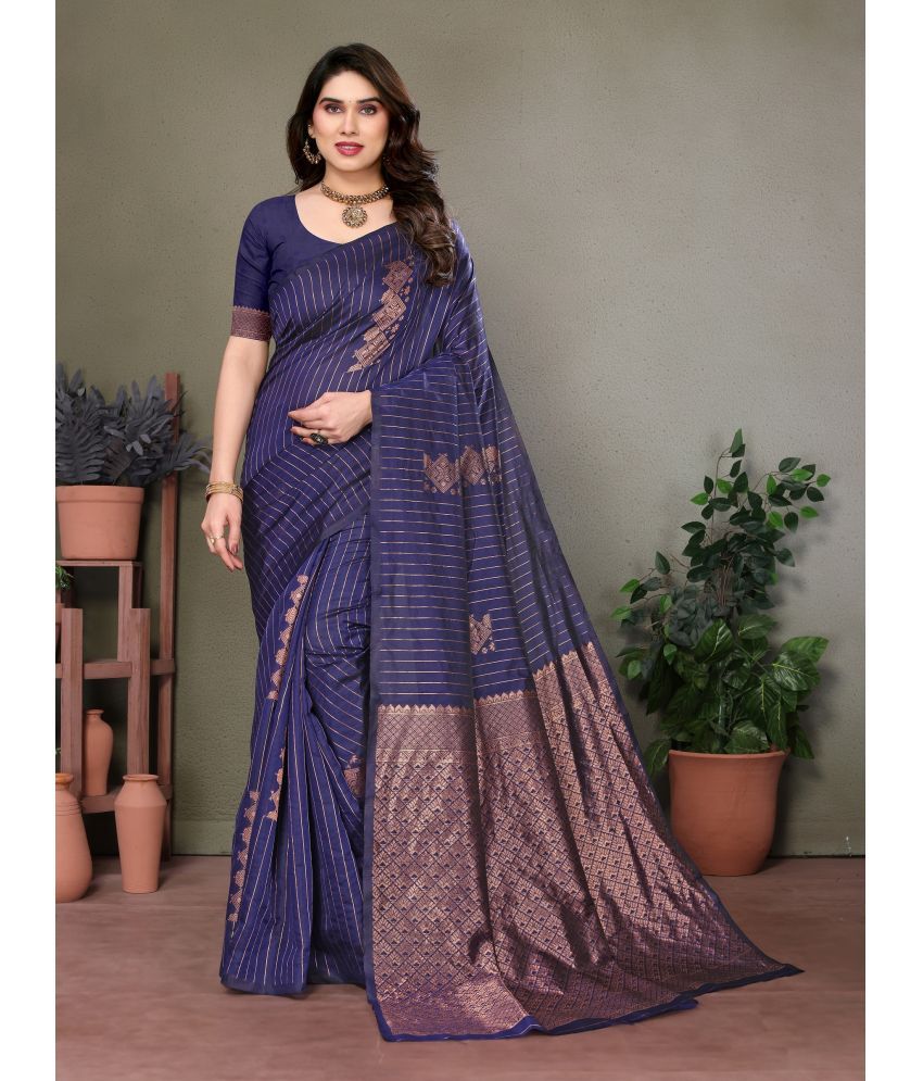     			VEDANT VASTRAM Art Silk Woven Saree With Blouse Piece ( Navy Blue , Pack of 1 )