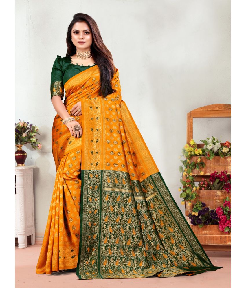     			VEDANT VASTRAM Art Silk Woven Saree With Blouse Piece ( Mustard , Pack of 1 )