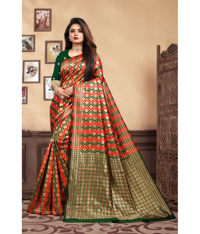     			VEDANT VASTRAM Art Silk Woven Saree With Blouse Piece ( Green , Pack of 1 )