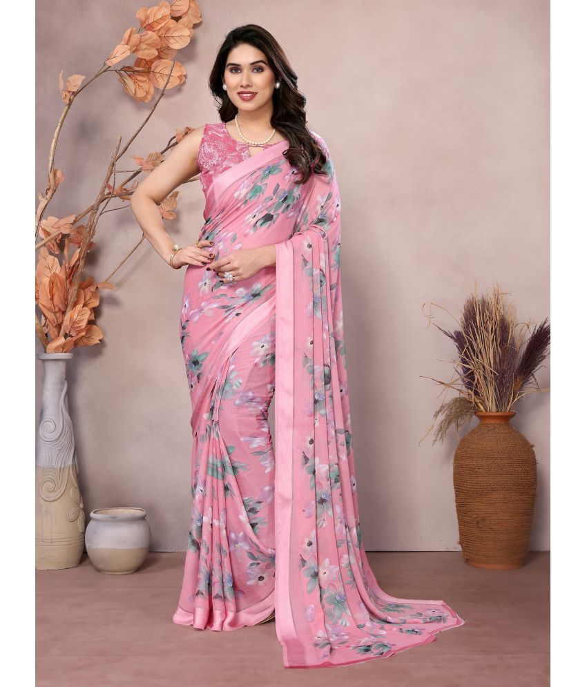     			VEDANT VASTRAM Chiffon Printed Saree With Blouse Piece ( Pink , Pack of 1 )