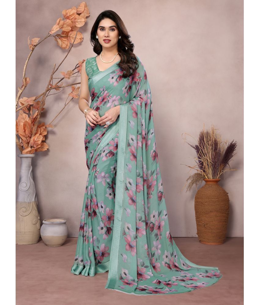     			VEDANT VASTRAM Chiffon Printed Saree With Blouse Piece ( Light Green , Pack of 1 )