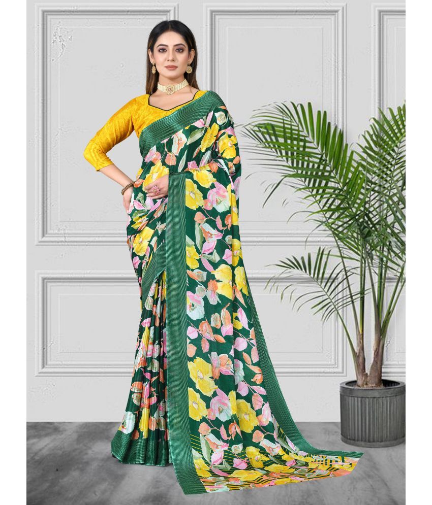     			VEDANT VASTRAM Chiffon Printed Saree With Blouse Piece ( Yellow , Pack of 1 )