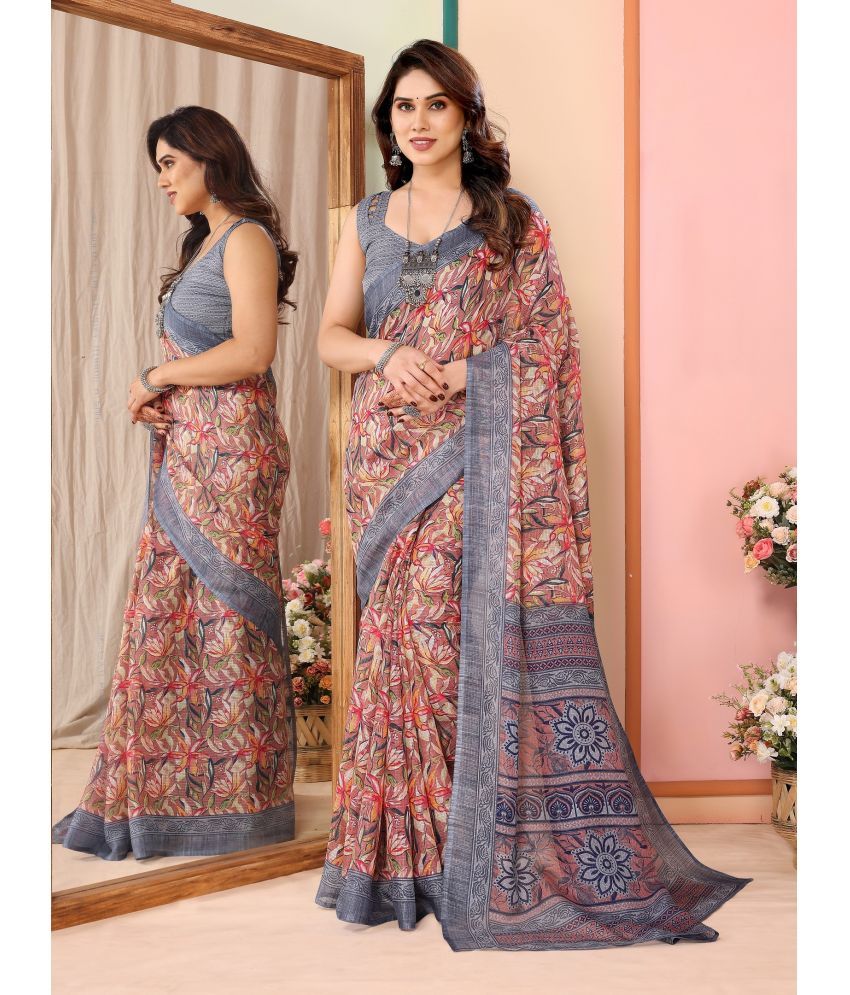     			VEDANT VASTRAM Cotton Blend Printed Saree With Blouse Piece ( Grey , Pack of 1 )