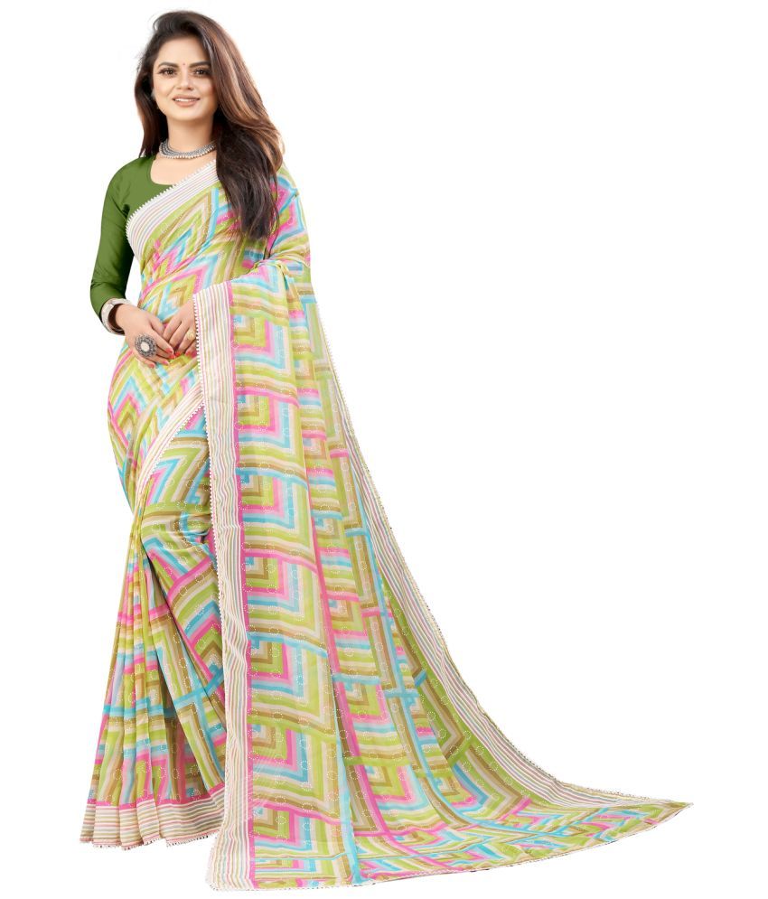     			VEDANT VASTRAM Georgette Printed Saree With Blouse Piece ( Light Green , Pack of 1 )