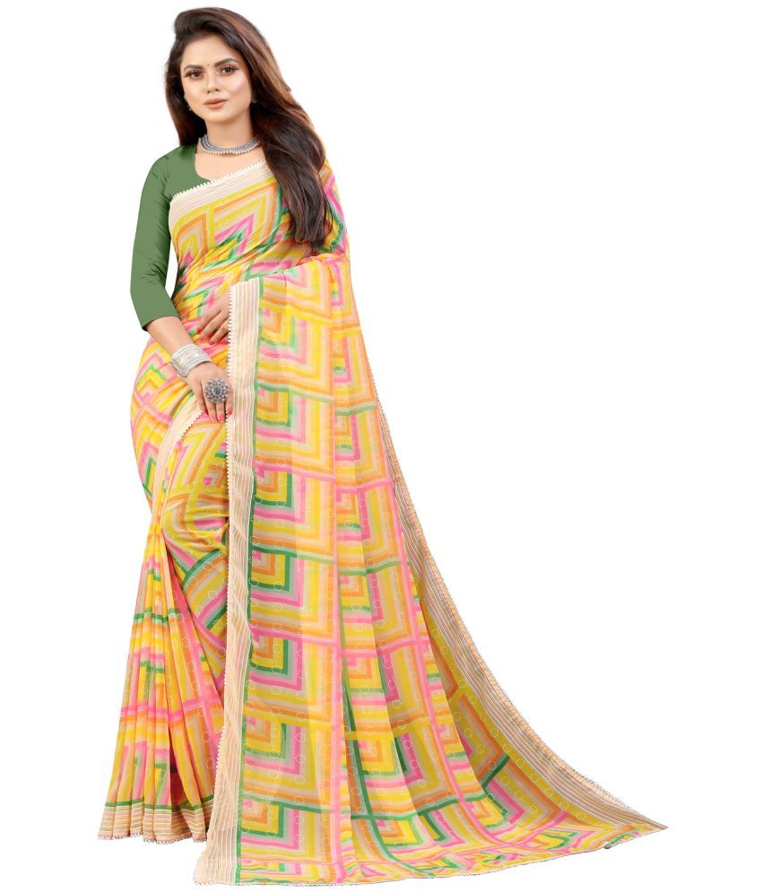     			VEDANT VASTRAM Georgette Printed Saree With Blouse Piece ( Yellow , Pack of 1 )