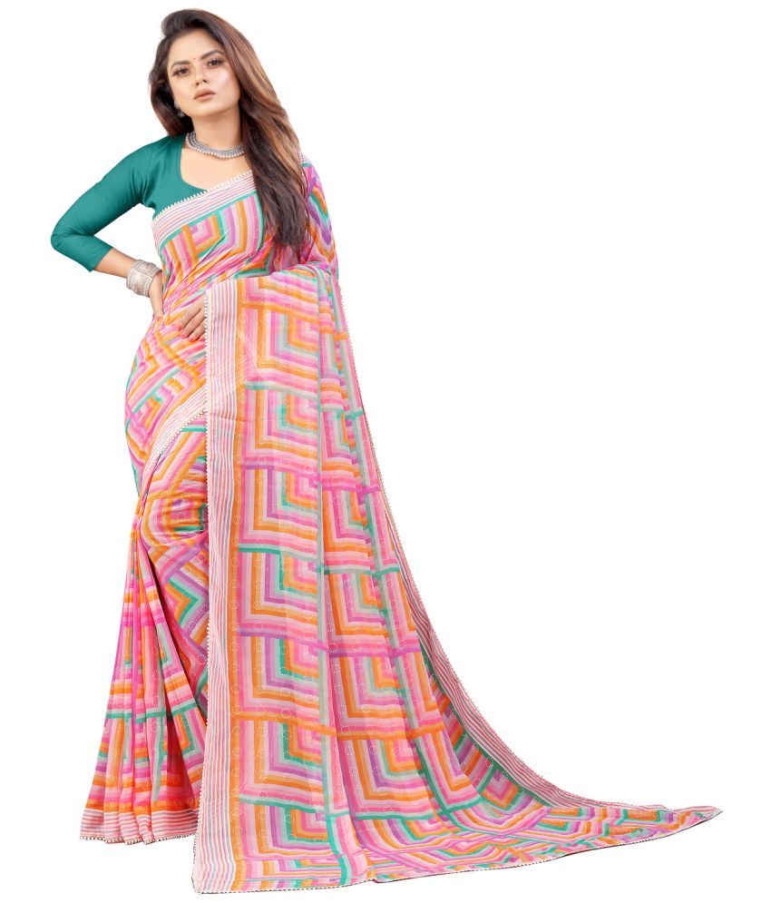     			VEDANT VASTRAM Georgette Printed Saree With Blouse Piece ( Pink , Pack of 1 )