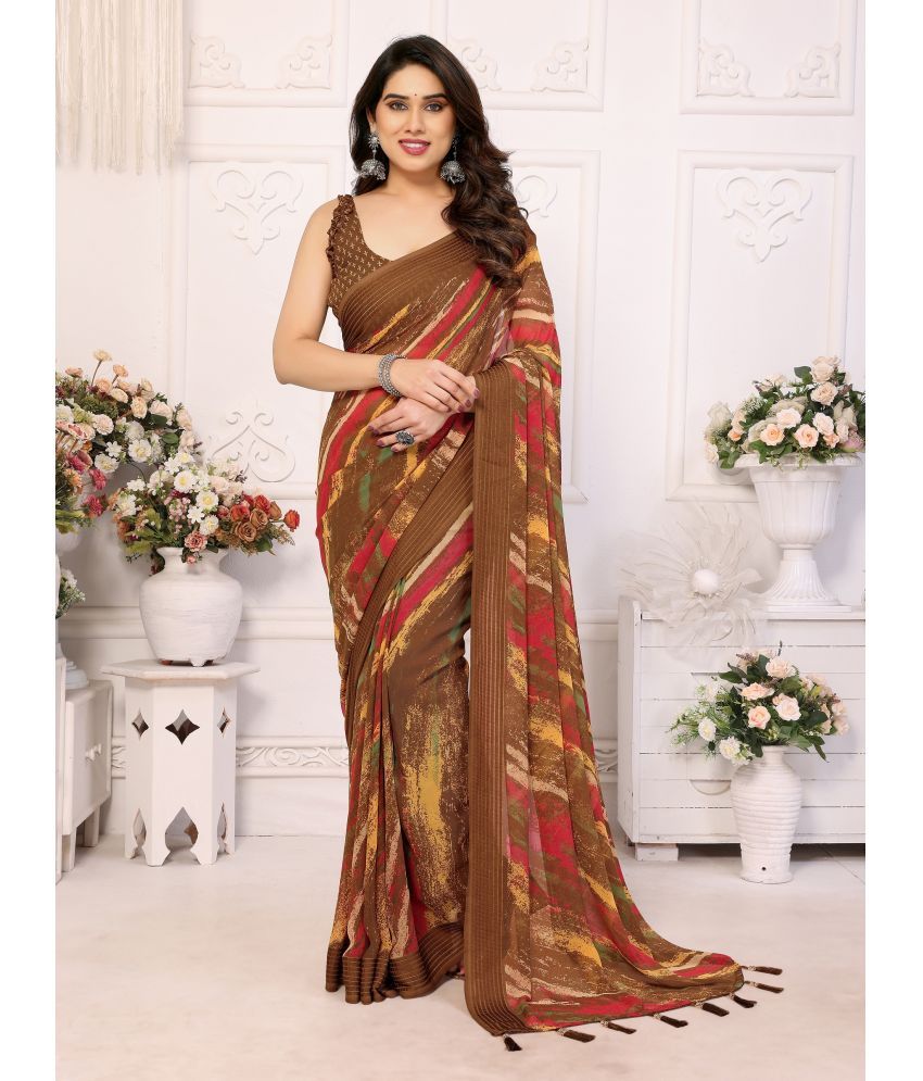     			VEDANT VASTRAM Georgette Printed Saree With Blouse Piece ( Brown , Pack of 1 )