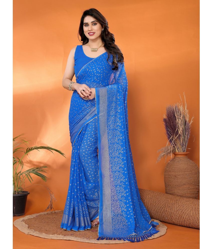     			VEDANT VASTRAM Georgette Self Design Saree With Blouse Piece ( Blue , Pack of 1 )