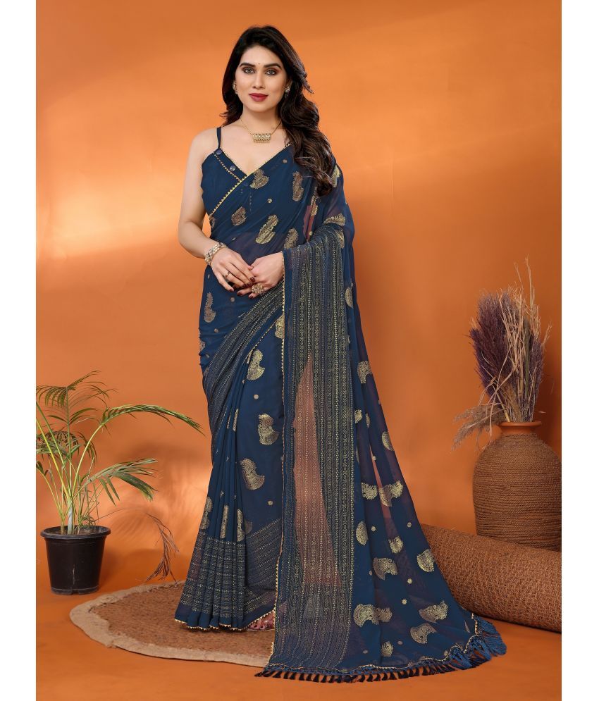     			VEDANT VASTRAM Georgette Self Design Saree With Blouse Piece ( Blue , Pack of 1 )