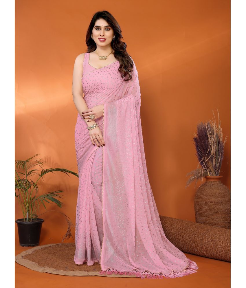     			VEDANT VASTRAM Georgette Self Design Saree With Blouse Piece ( Pink , Pack of 1 )