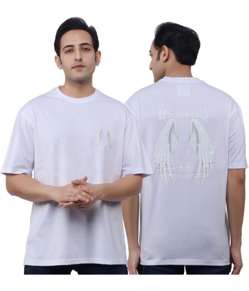     			WILD ELEPHANT Cotton Blend Oversized Fit Printed 3/4th Sleeves Men's Round T-Shirt - White ( Pack of 1 )