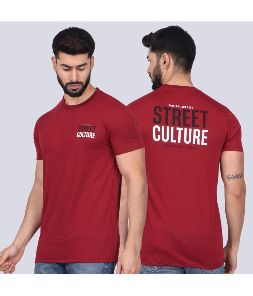     			WILD ELEPHANT Cotton Blend Regular Fit Printed Half Sleeves Men's Round T-Shirt - Maroon ( Pack of 1 )