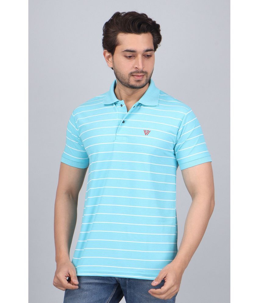     			WILD ELEPHANT Pack of 1 Polyester Regular Fit Striped Half Sleeves Men's Polo T Shirt ( Light Blue )