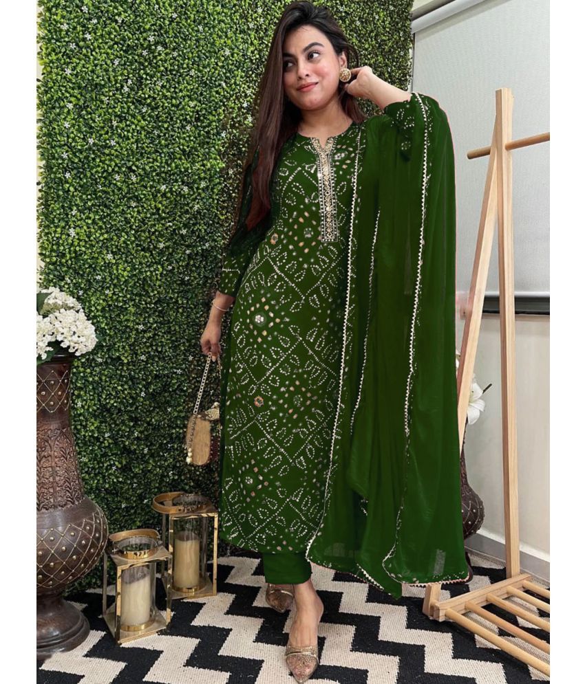     			anushansa Rayon Printed Kurti With Pants Women's Stitched Salwar Suit - Green ( Pack of 1 )