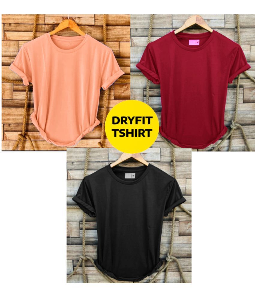     			nikline Polyester Regular Fit Solid Half Sleeves Men's Round T-Shirt - Multicolor1 ( Pack of 3 )