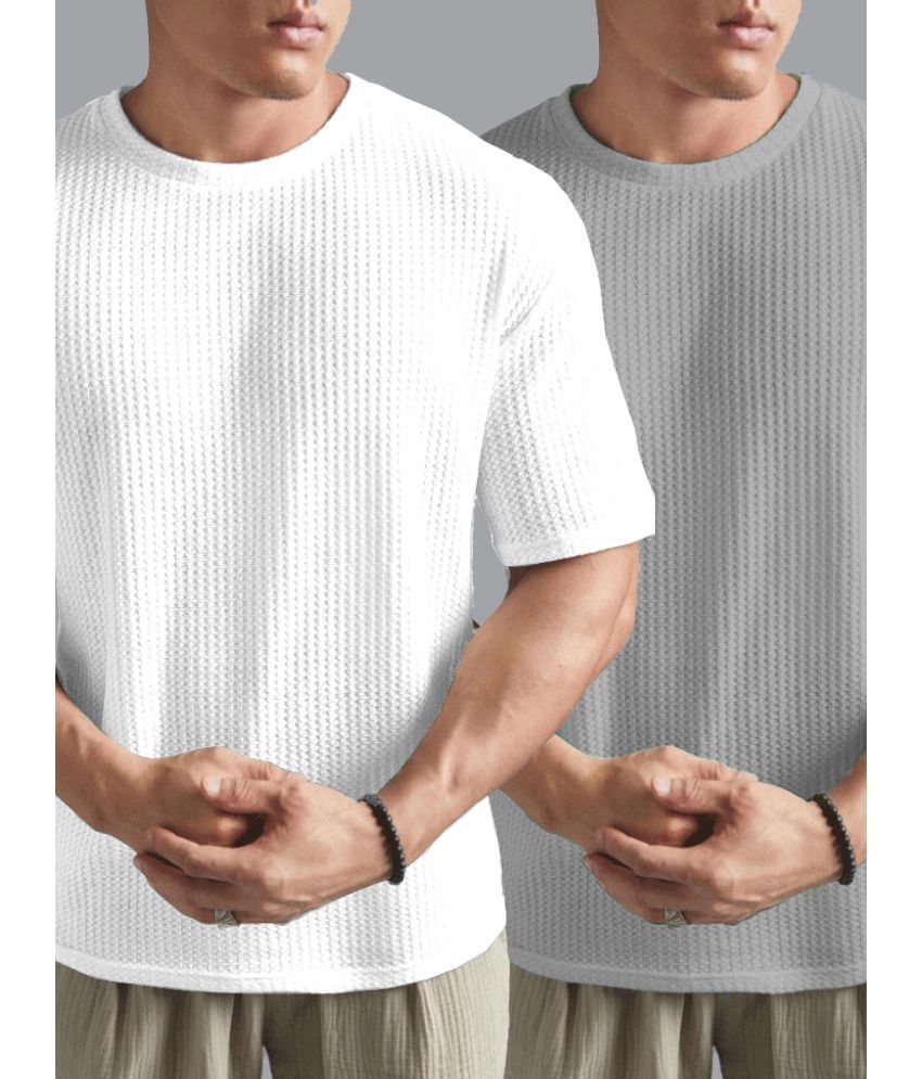     			ADORATE Cotton Blend Regular Fit Solid Half Sleeves Men's Round T-Shirt - Grey ( Pack of 2 )