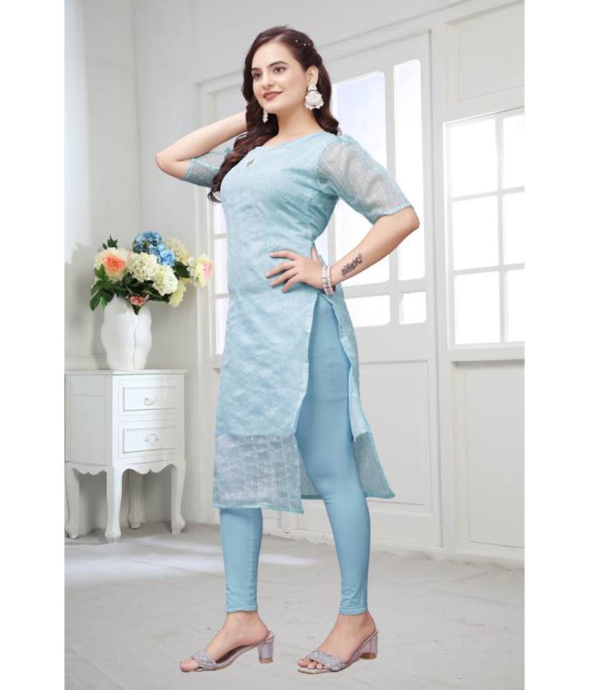     			BOUGHT FIRST Pack of 1 Organza Embellished Double Layered Women's Kurti - ( Aqua Blue )