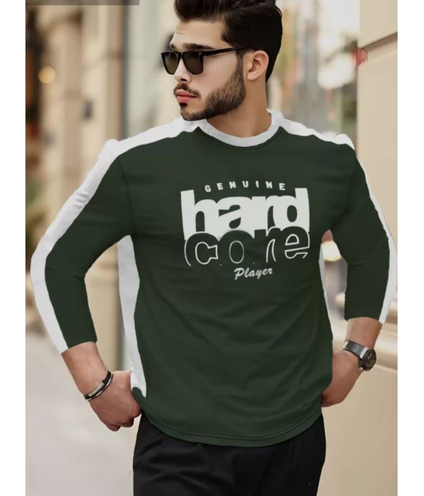     			Garimaknitwear Cotton Blend Regular Fit Printed Full Sleeves Men's Round T-Shirt - Olive ( Pack of 1 )