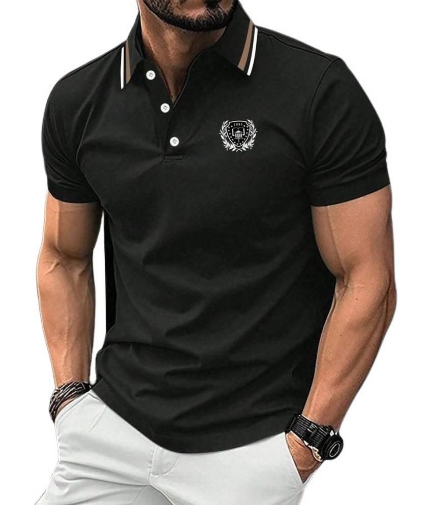     			Garimaknitwear Pack of 1 Cotton Blend Regular Fit Solid Half Sleeves Men's Polo T Shirt ( Black )