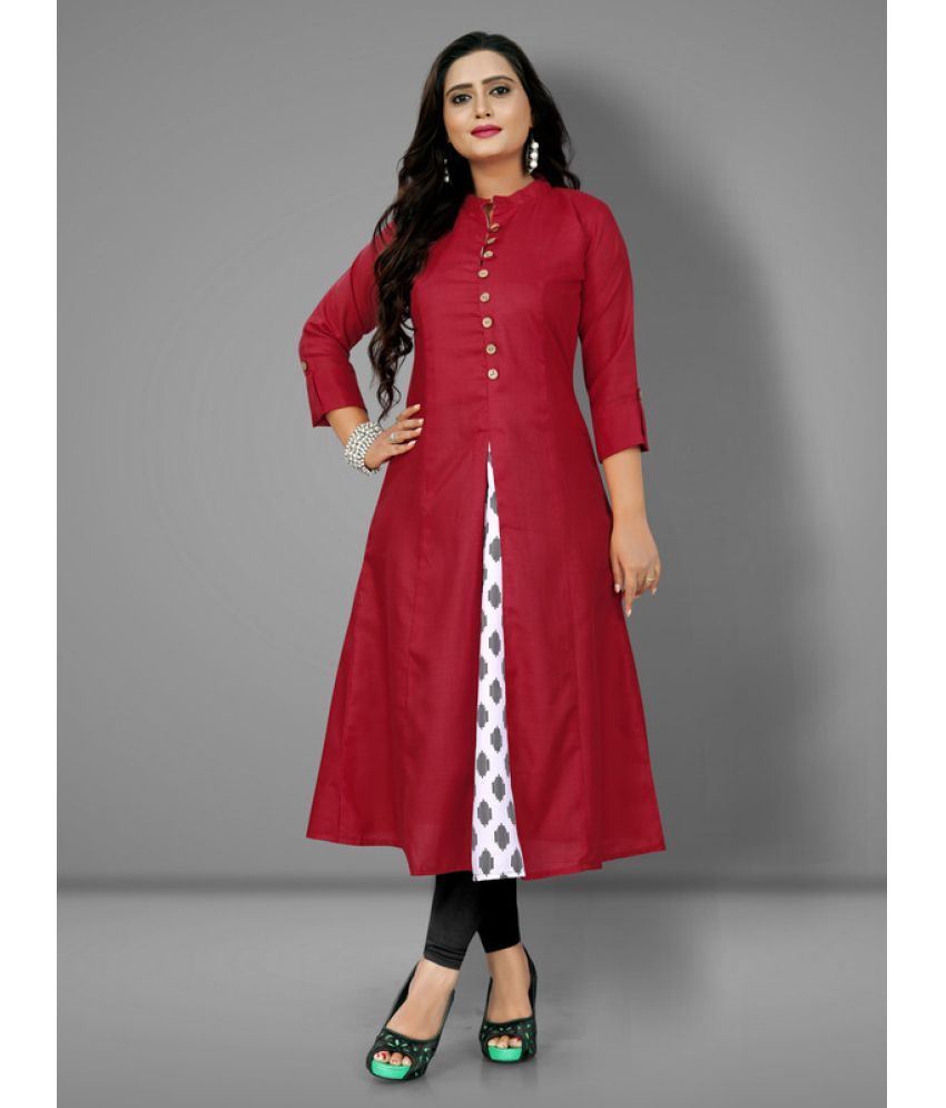     			Hetsa Pack of 1 Cotton Blend Printed Front Slit Women's Kurti - ( Red )