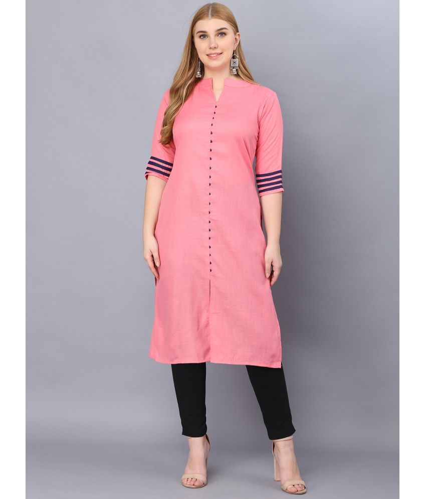     			Hetsa Pack of 1 Cotton Blend Solid A-line Women's Kurti - ( Pink )