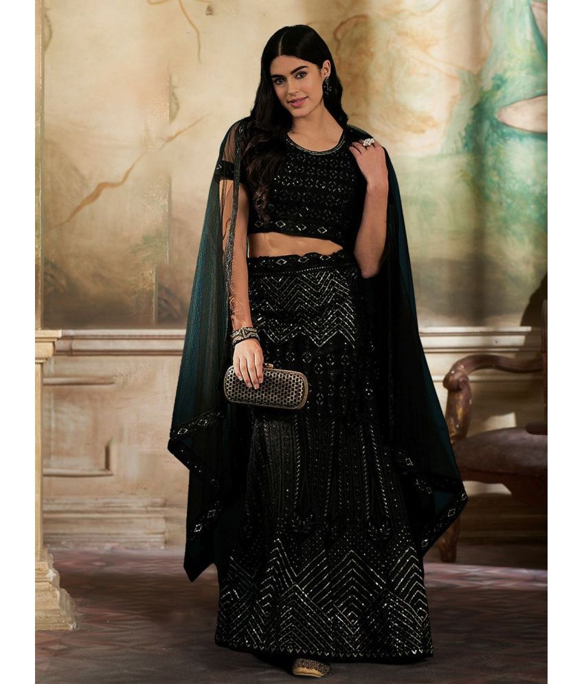     			Varni Fabrics Black Net A-line Semi Stitched Lehenga Single