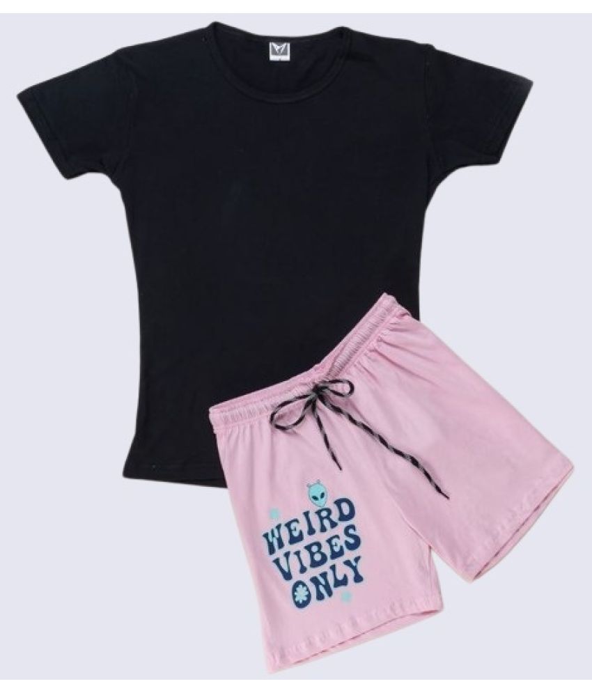     			powermerc Pack of 1 Girls Cotton T-shirt & Shorts ( Black & Pink )