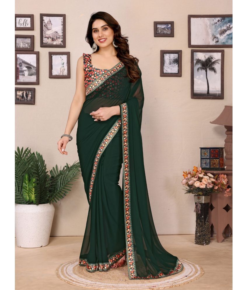     			BLEESBURY Georgette Solid Saree With Blouse Piece ( Green , Pack of 1 )