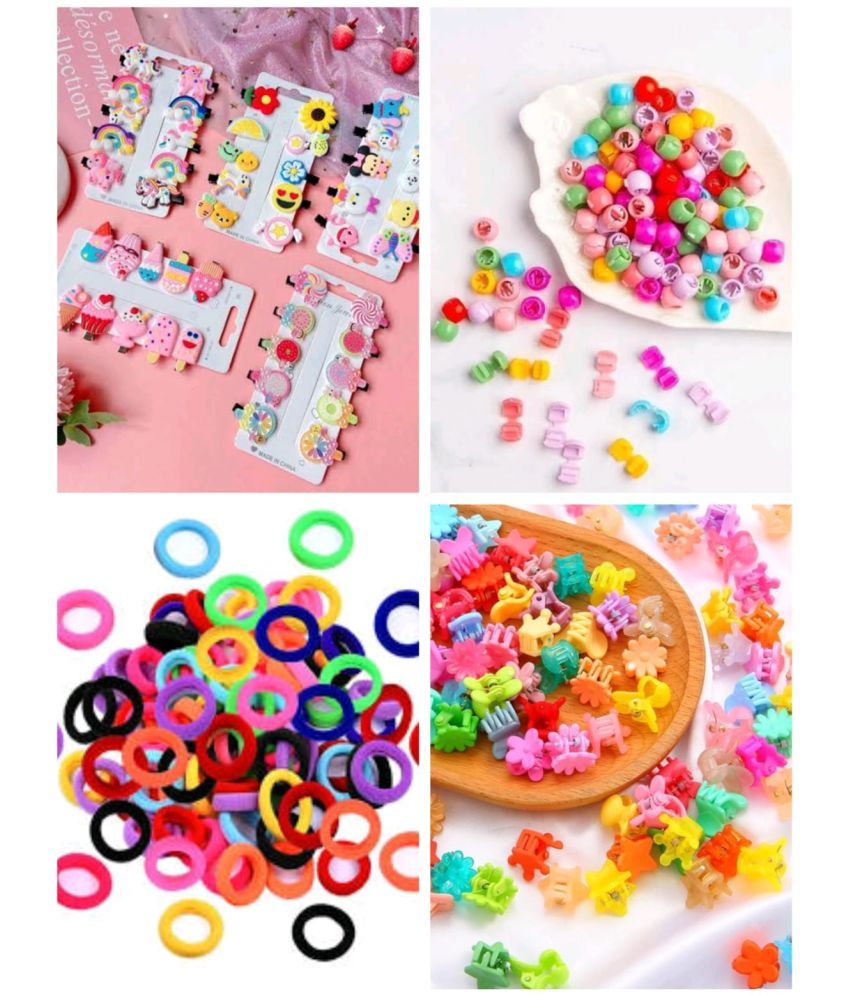     			Cute & Stylish 150 Pieces Kids & Girls Hair Accessories Combo - 10 Pcs Cartoon Emoji Hair Clips + 20 Pcs Mini Hair Clutchers + 20 Pcs Mini Hair Beads + 100 Pcs Mini Rubber Hair Bands (Random Color & Design)