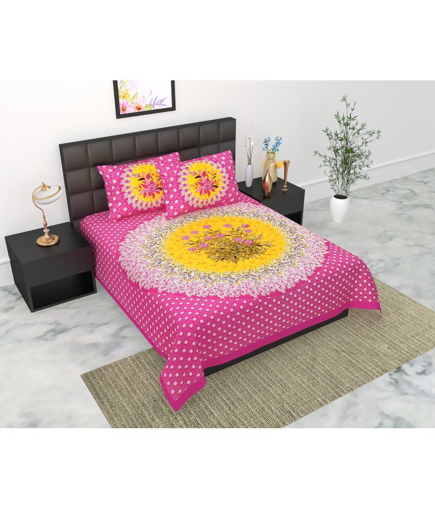     			E Elma Cotton 1 Double Bedsheet with 2 Pillow Covers ( Pink )