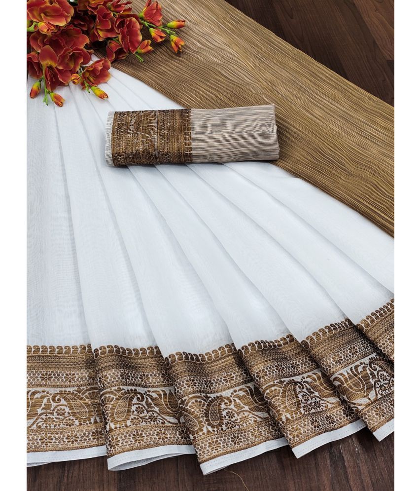     			IndShopMart Cotton Silk Woven Saree With Blouse Piece ( White , Pack of 1 )