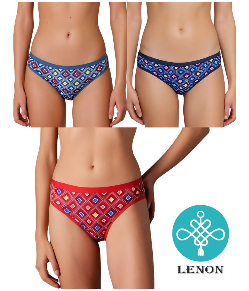     			Lenon Pack of 3 Cotton Lycra Bikini For Women ( Multi Color )