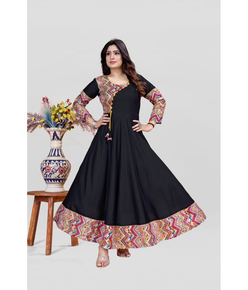     			MEESORRA Pack of 1 Viscose Rayon Printed Anarkali Women's Kurti - ( Black )