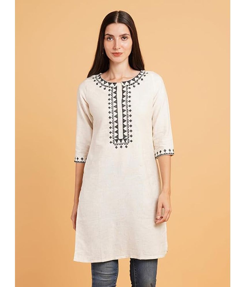     			Royal Export Pack of 1 Cotton Embroidered Straight Women's Kurti - ( Beige )