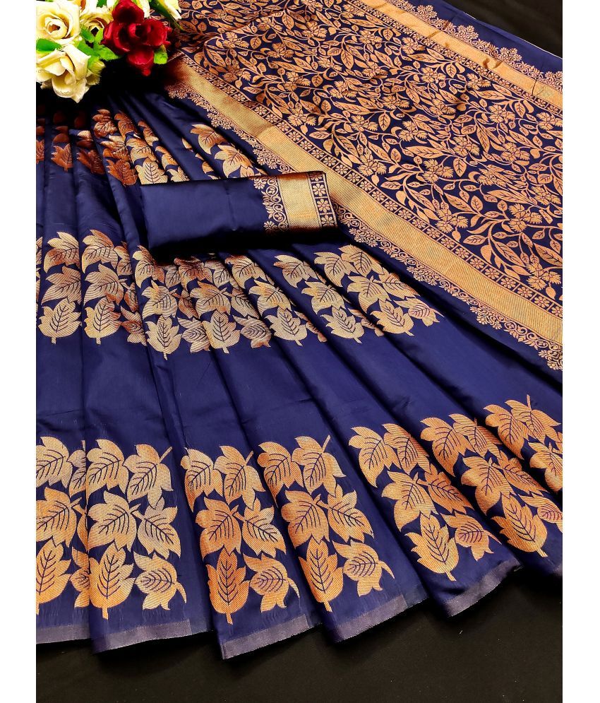     			SARIK  FASHION Art Silk Woven Saree With Blouse Piece ( Blue , Pack of 1 )