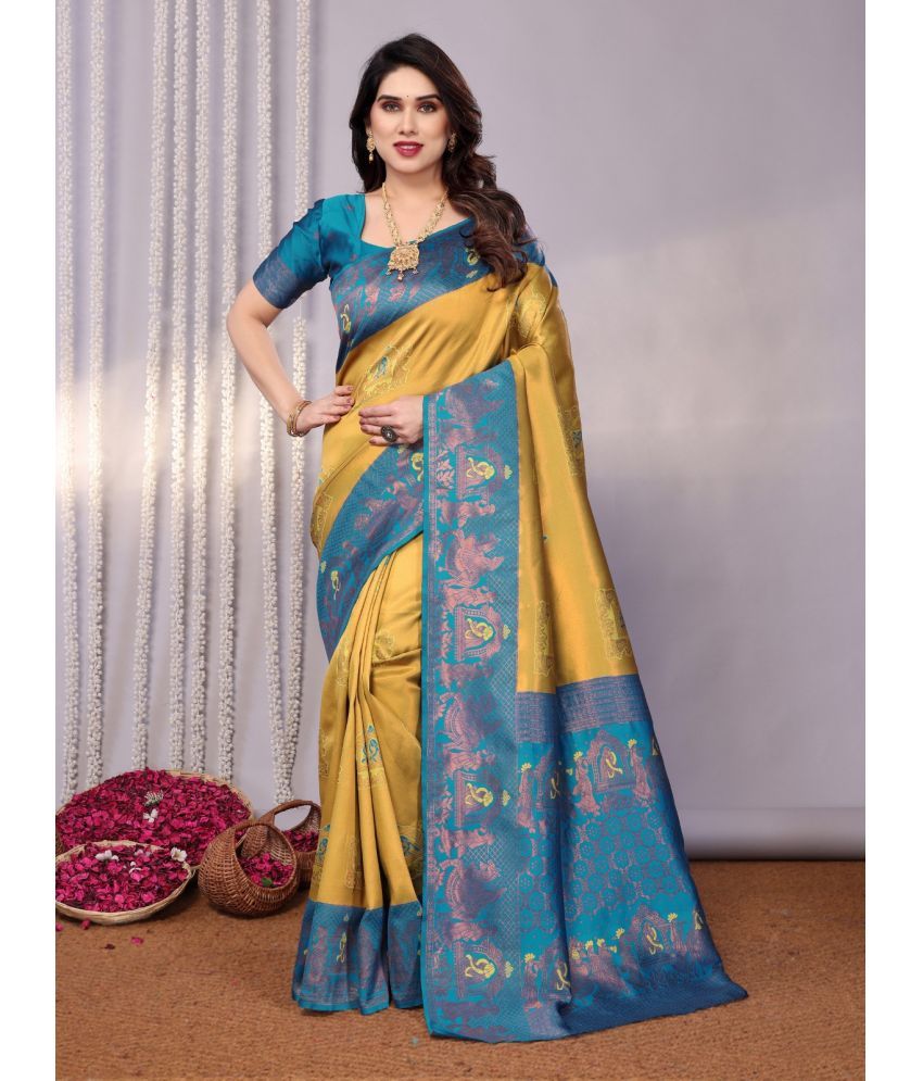     			SARIK  FASHION Banarasi Silk Woven Saree With Blouse Piece ( Multicolor7 , Pack of 1 )