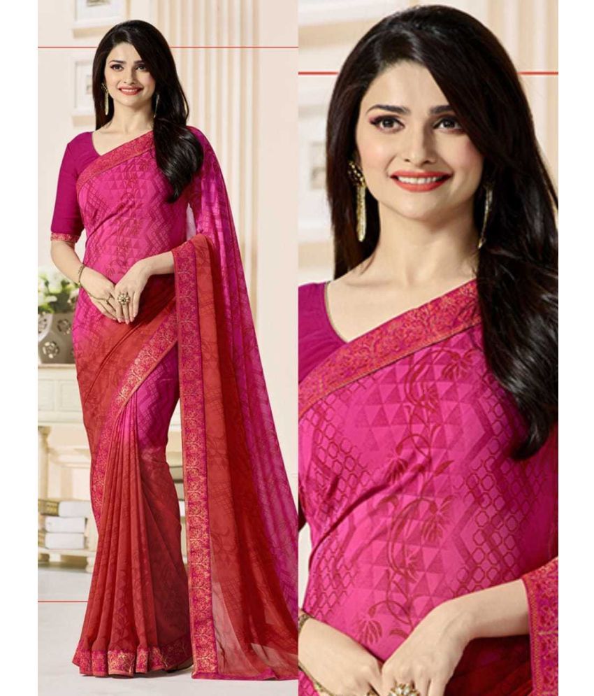     			SARIK  FASHION Georgette Printed Saree With Blouse Piece ( Pink , Pack of 1 )