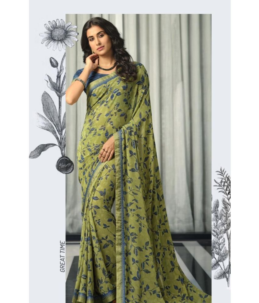     			SARIK  FASHION Georgette Printed Saree With Blouse Piece ( Light Green , Pack of 1 )