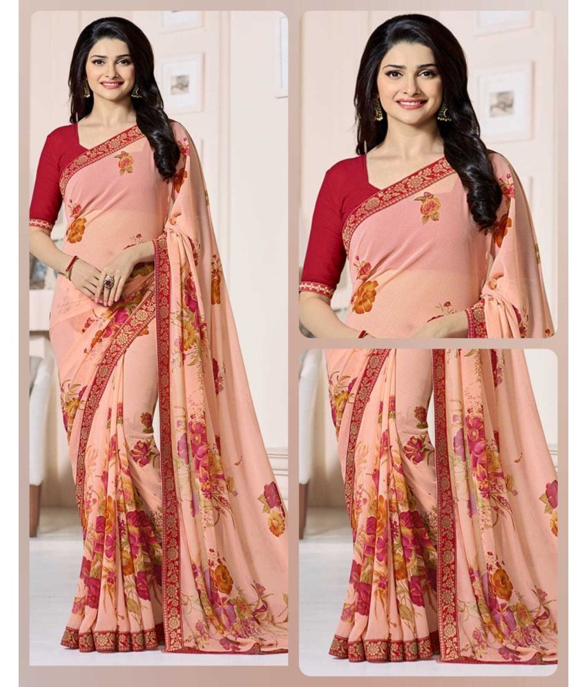     			SARIK  FASHION Georgette Printed Saree With Blouse Piece ( Pink , Pack of 1 )