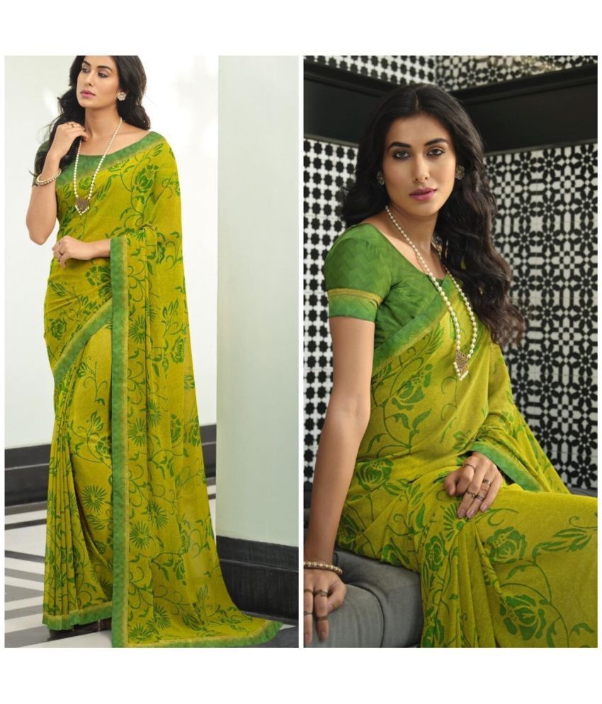     			SARIK  FASHION Georgette Printed Saree With Blouse Piece ( Light Green , Pack of 1 )