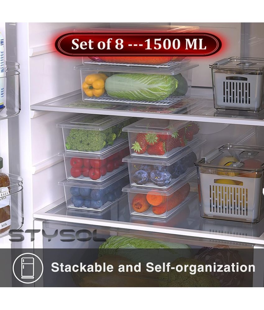     			Stysol Fridge Container Plastic White Food Container ( Set of 8 )