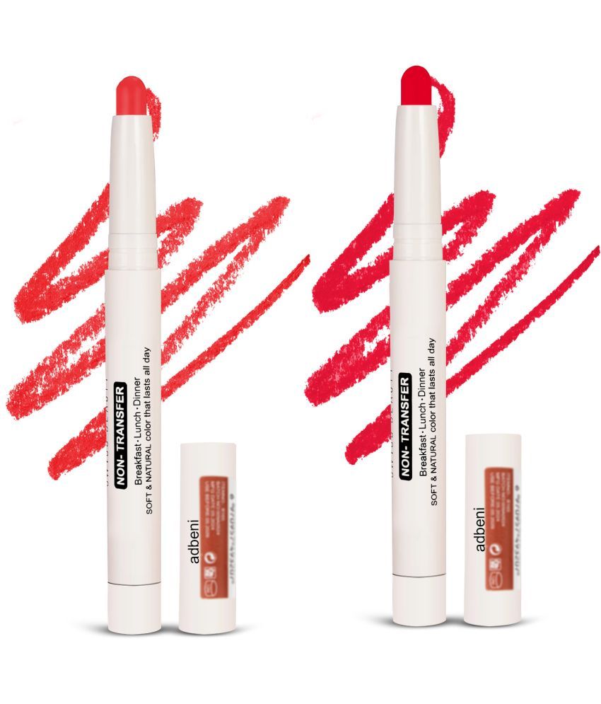     			Adbeni Cherry,Red Matte Lipstick Non-Transfer Long Lasting Lip Crayon 2Pc 3.8g