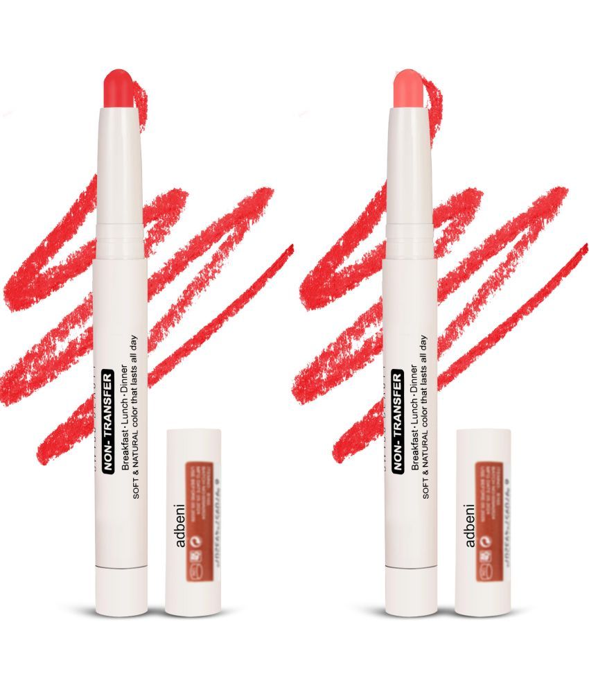     			Adbeni Pink,Red Matte Lipstick Non-Transfer Long Lasting Lip Crayon 2Pc 3.8g