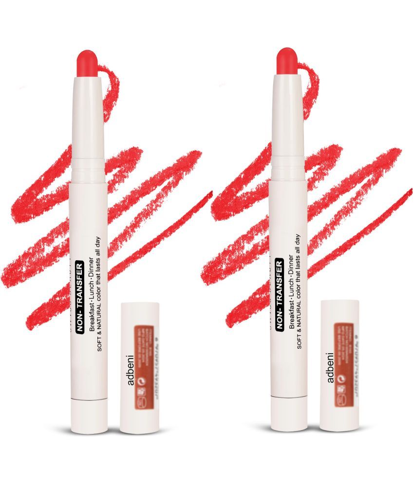     			Adbeni Red Matte Lipstick Non-Transfer Long Lasting Lip Crayon 2Pc 3.8g