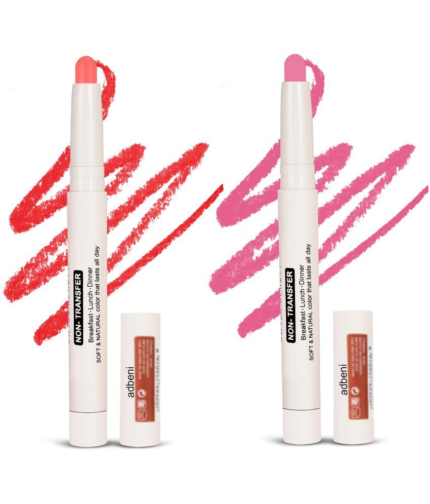     			Adbeni Sweet Rose,Pink Matte Lipstick Non-Transfer Long Lasting Lip Crayon 2Pc 3.8g