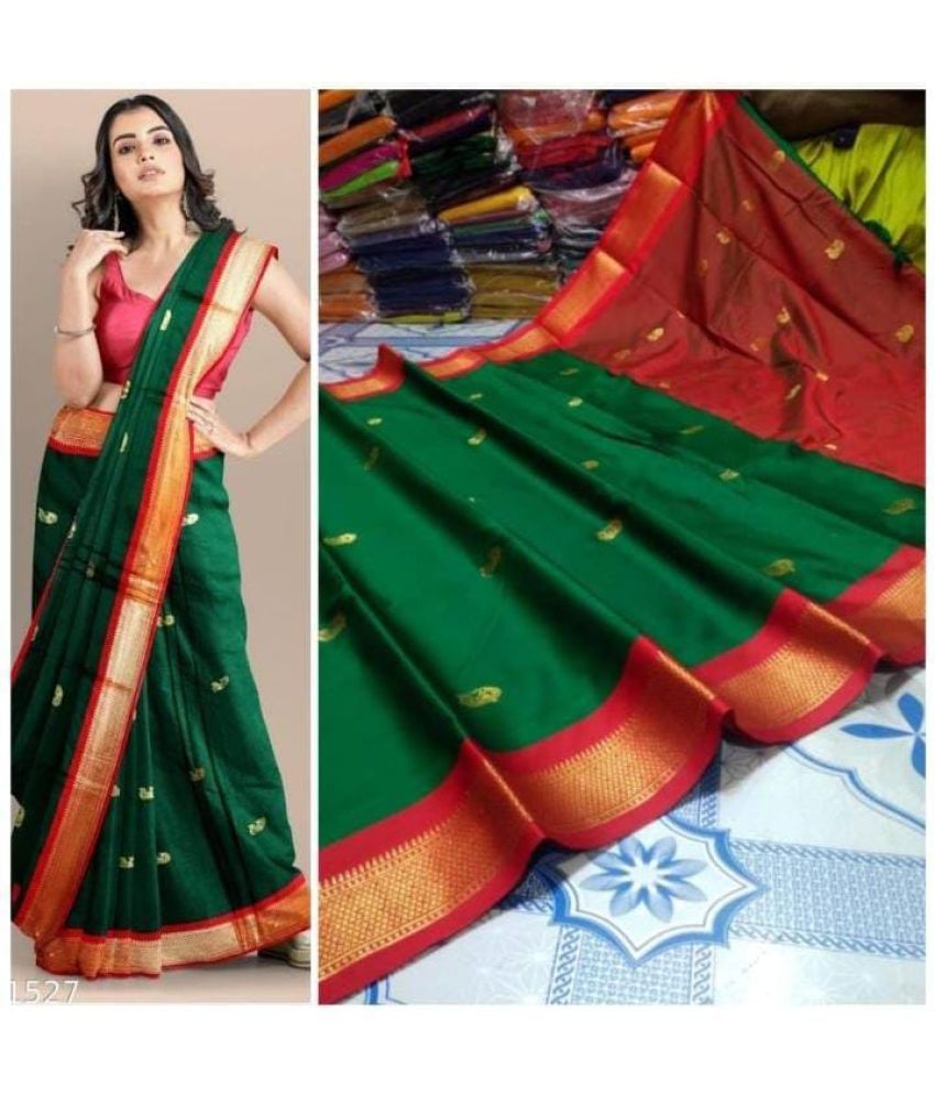     			FAB SILK Cotton Silk Embellished Saree With Blouse Piece ( Green , Pack of 1 )